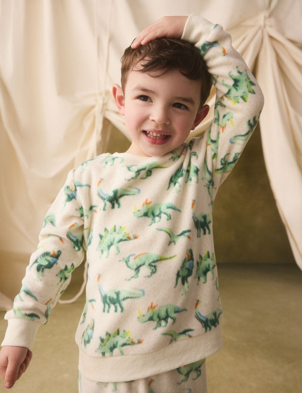 Ecru/Green Cath Kidston Dinosaur Single Cosy Fleece Pyjamas