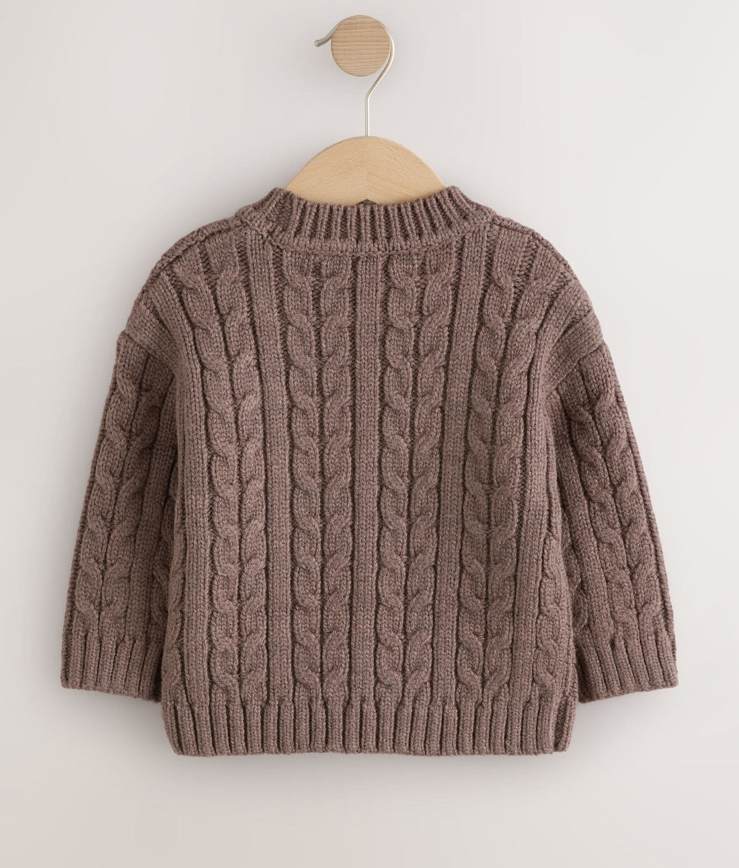 Brown Cable Knit Crew Neck Jumper
