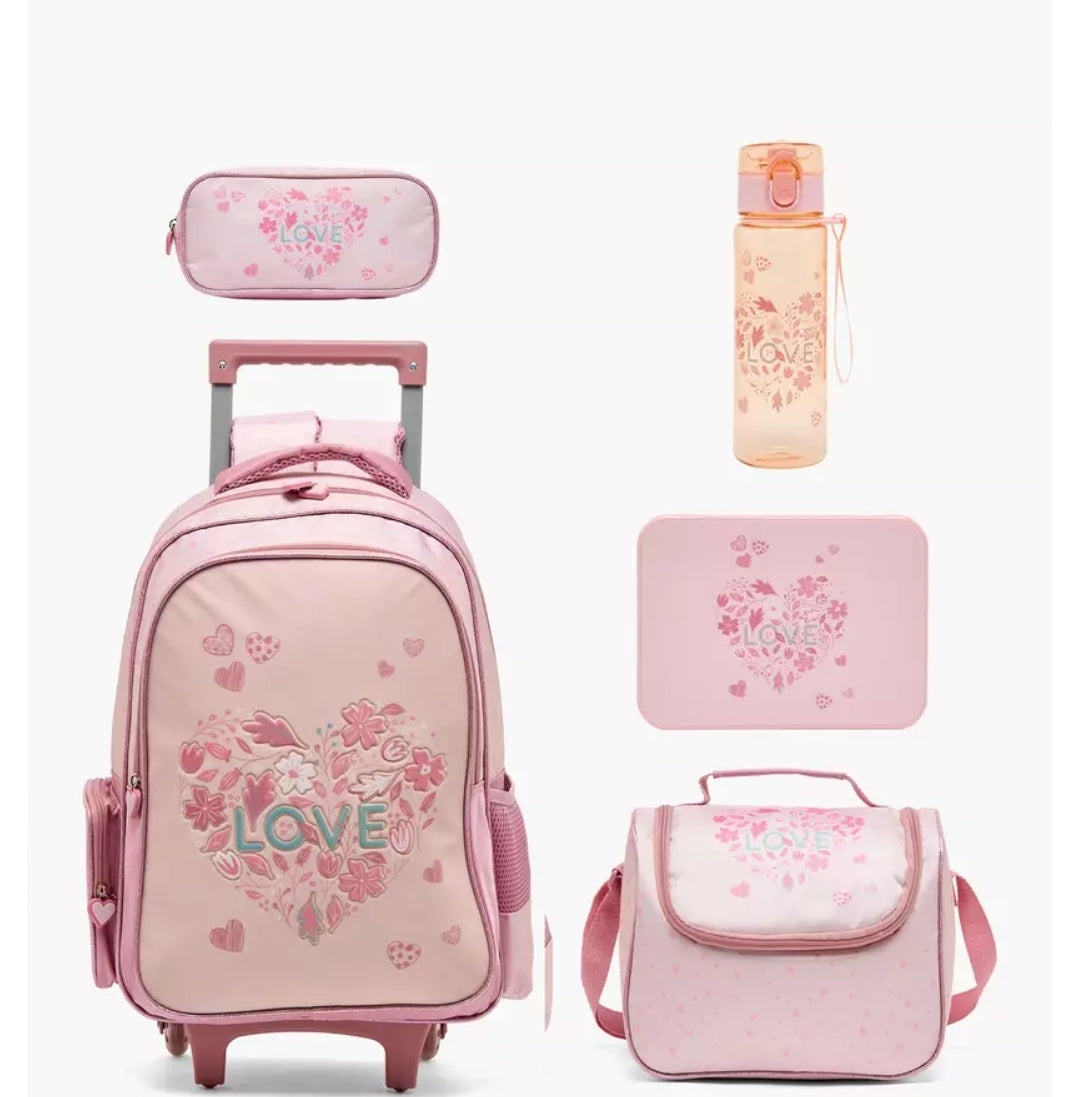 Juniors Floral Print 5-Piece School Trolley Bag Set16 inches