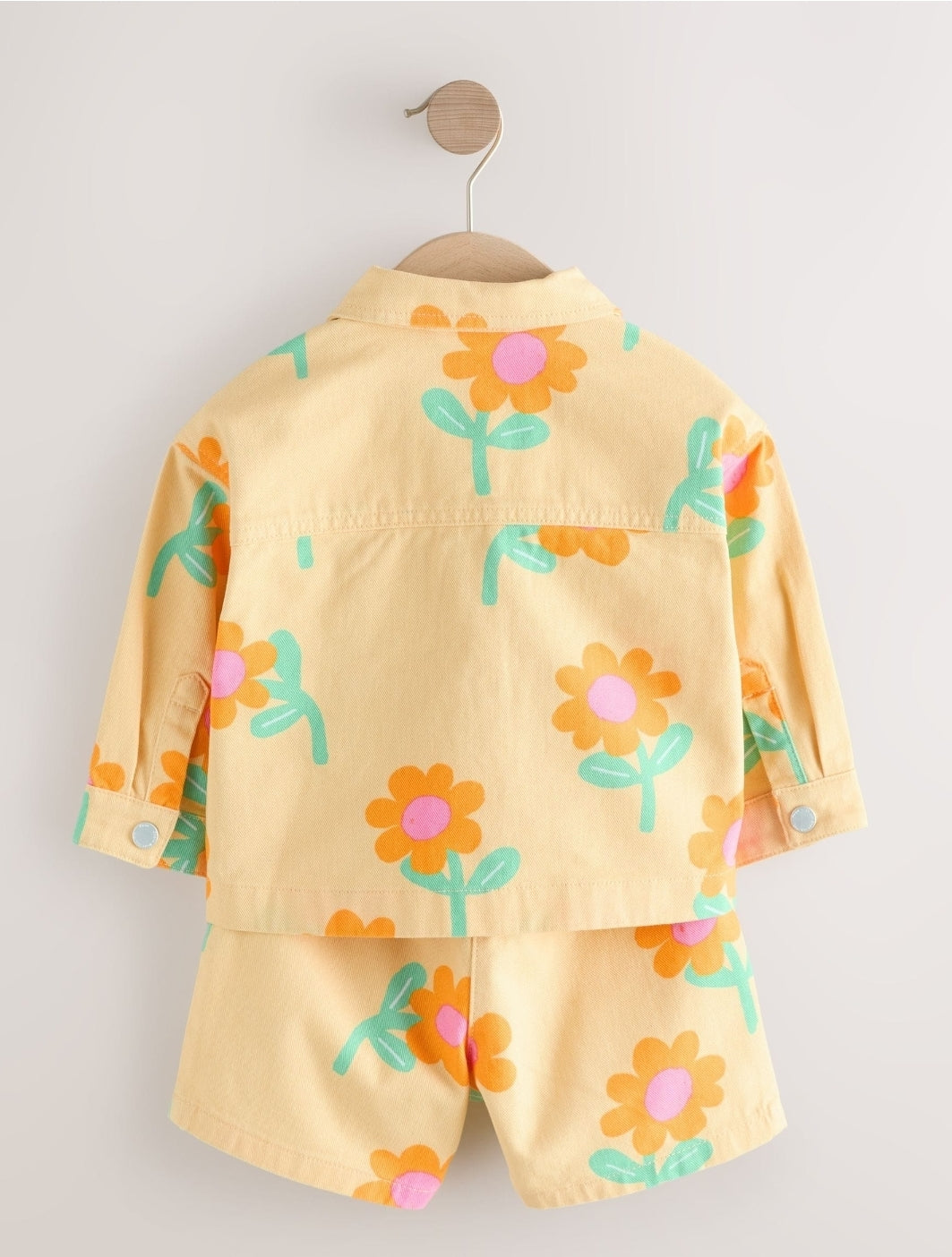 Yellow Flower Printed Jacket And Shorts Set