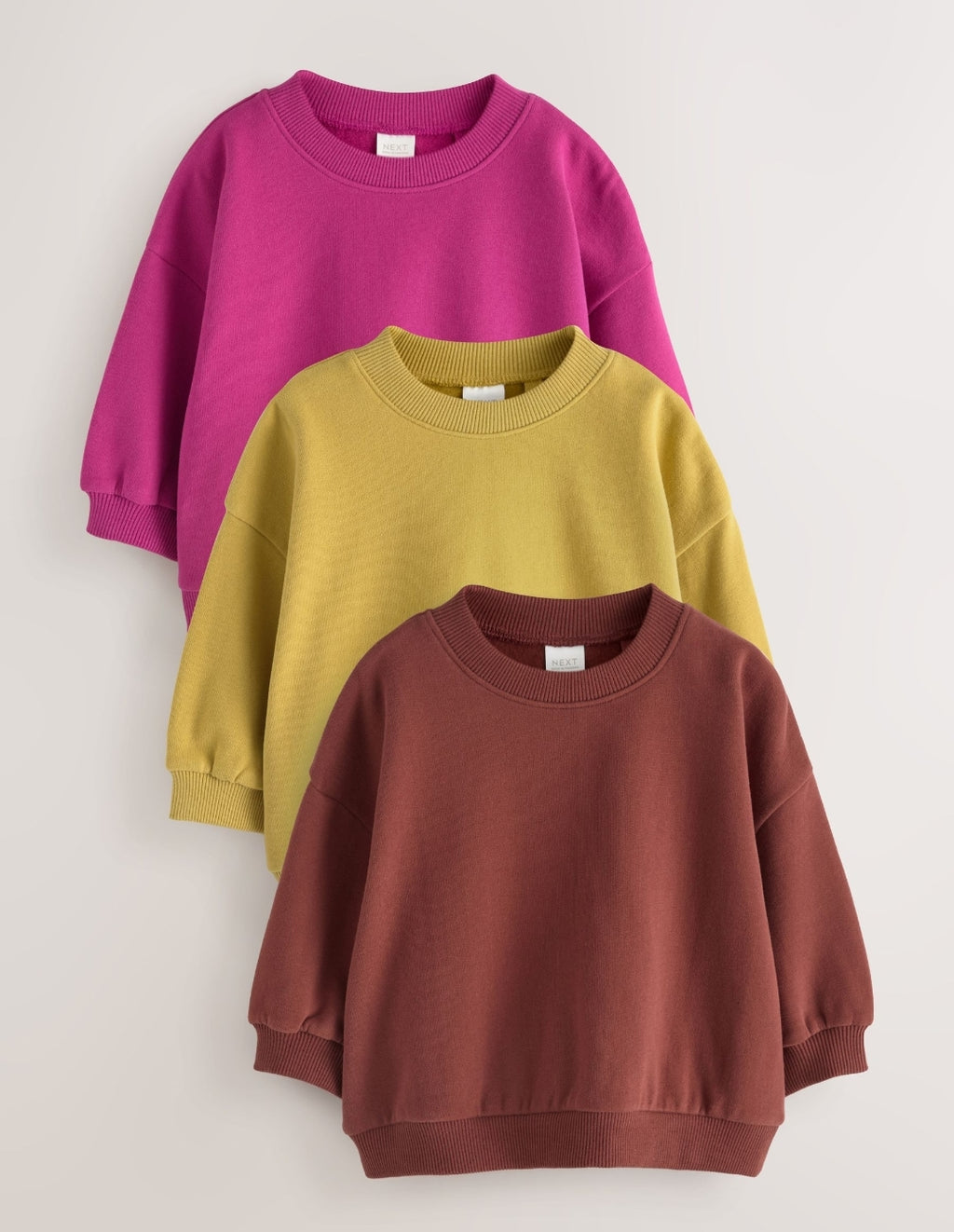 Berry Pink/ Olive Green/ Brown Crew Neck Sweatshirts 3 Pack