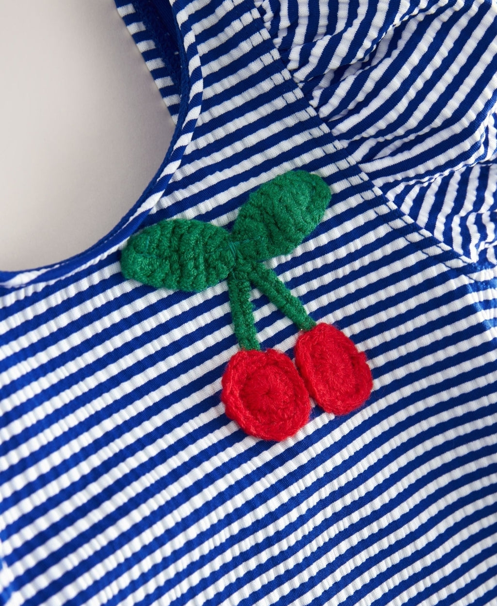 Navy Blue Cherry Stripe Puff Sleeve
Swimsuit