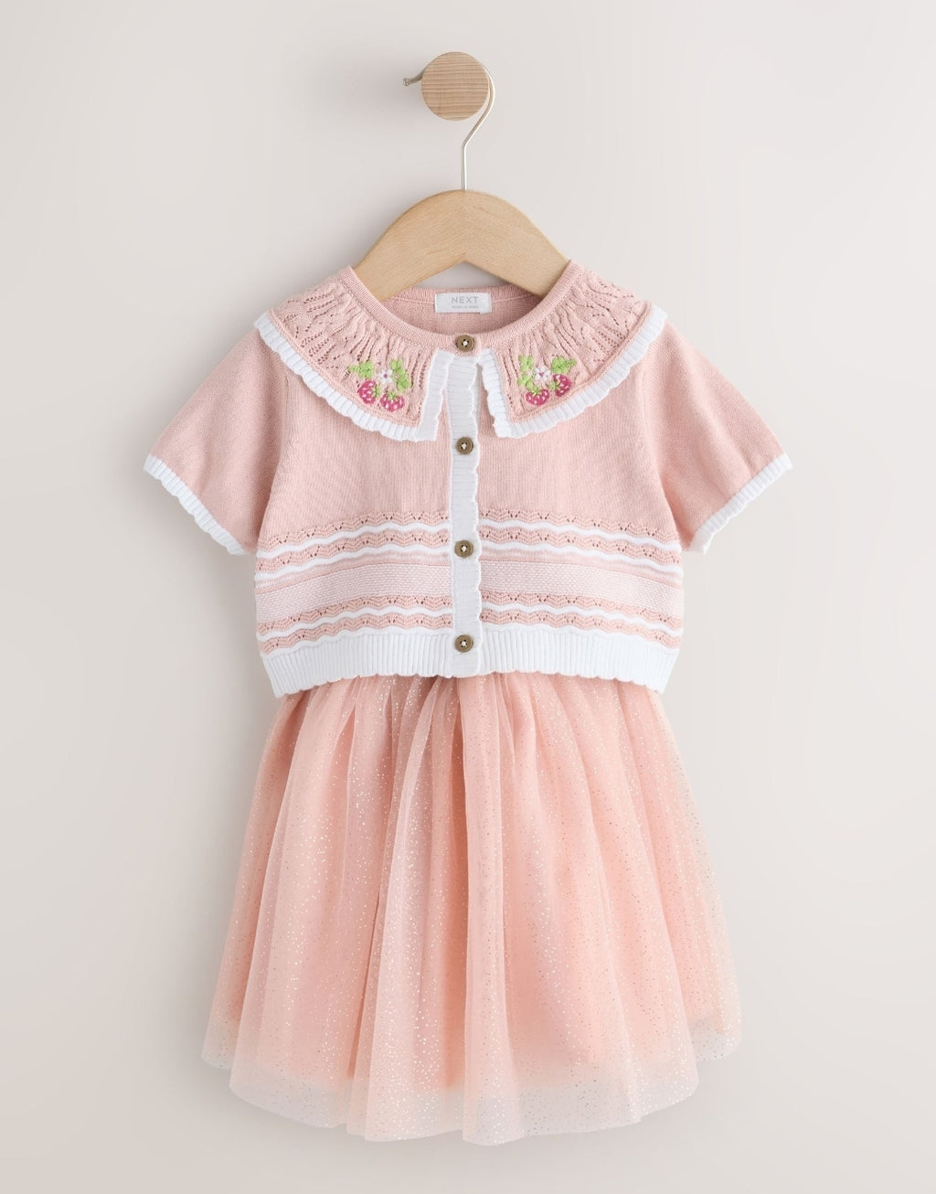 Pink Knitted Top And Mesh Skirt
Set
