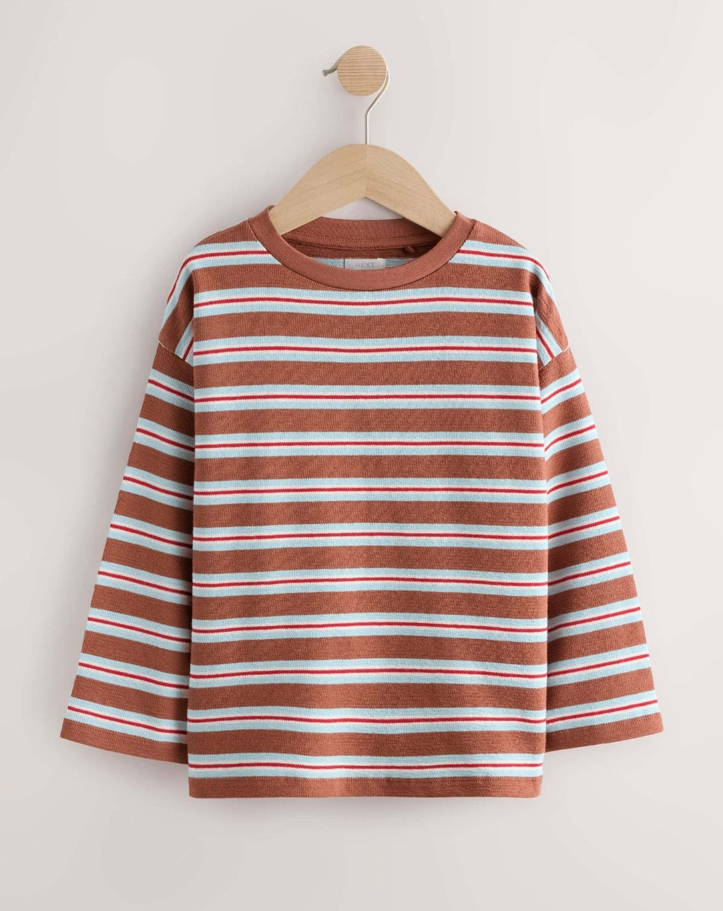 Pink/Brown Stripe Long Sleeve Textured Tops 2 Pack