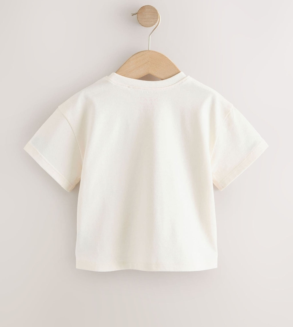 Ecru White Padded Bunny Short Sleeve T-Shirt
