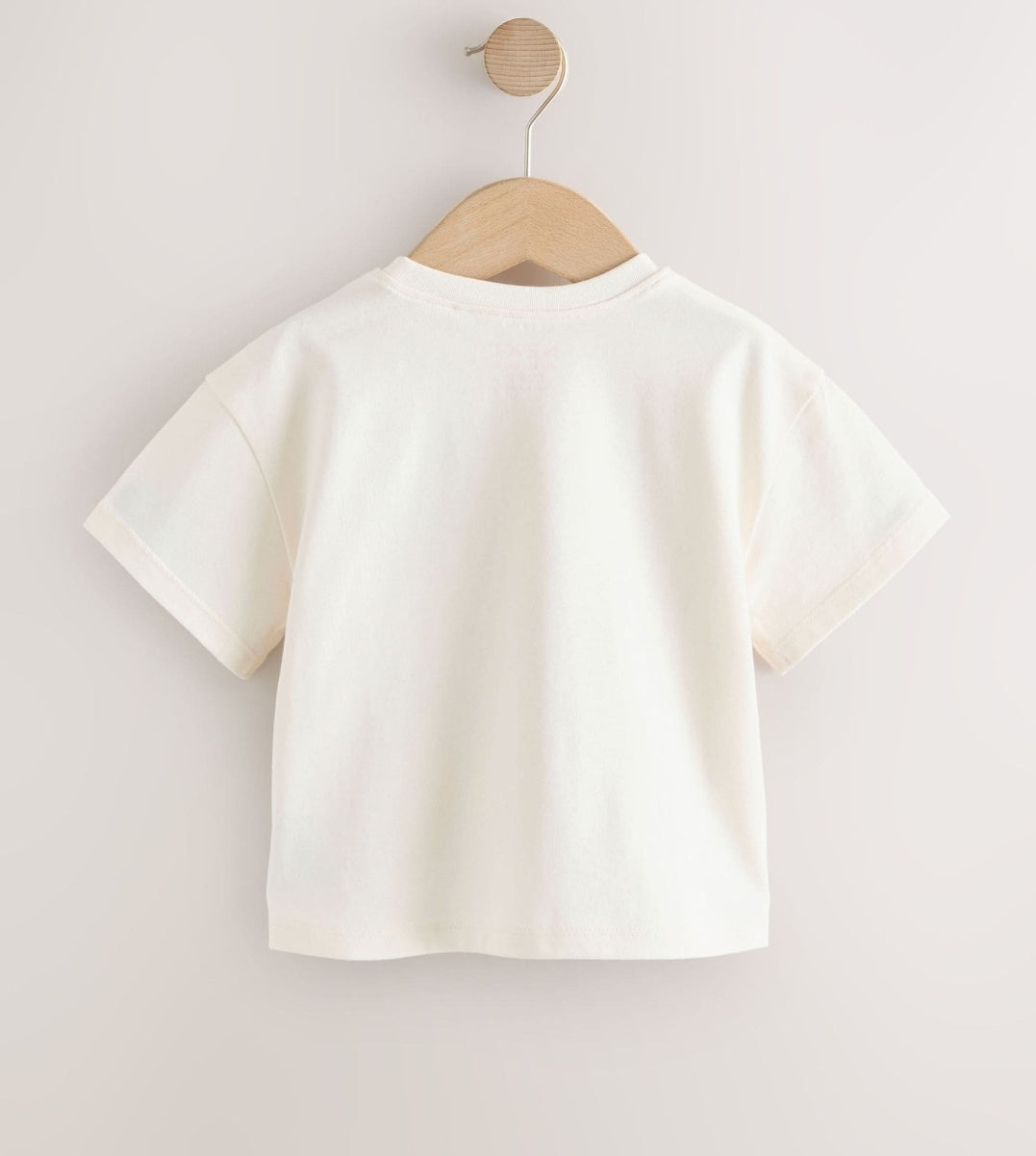 Ecru White Padded Bunny Short Sleeve T-Shirt