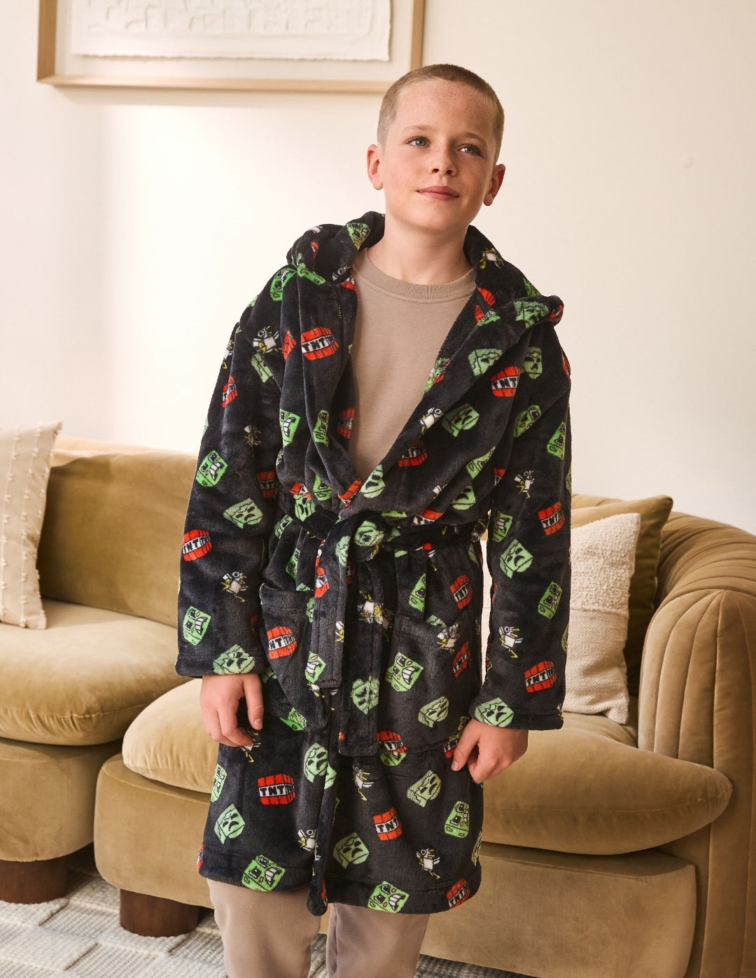 Black Minecraft Fleece Robe