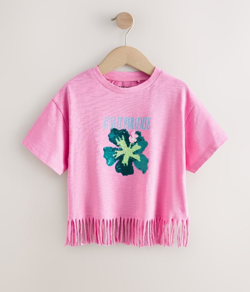 Pink Flower Fringe T-Shirt