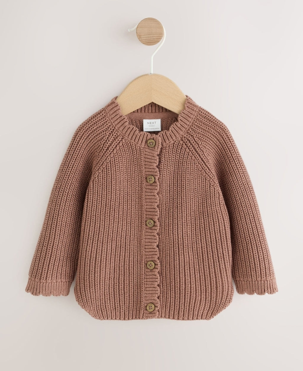 Brown Scallop Knitted Baby Cardigan