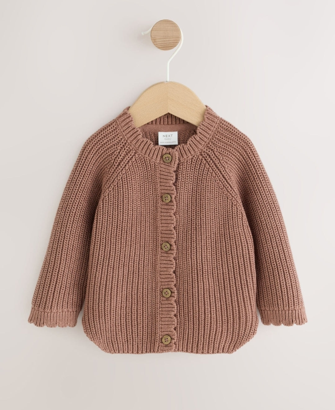 Brown Scallop Knitted Baby Cardigan
