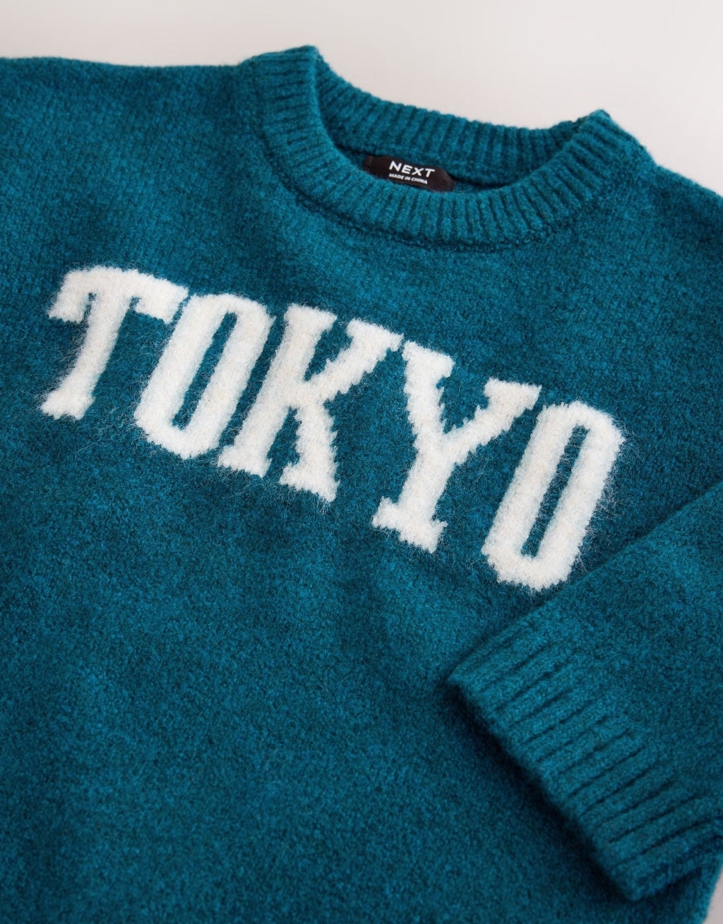Teal Blue Tokyo Knitted Crew Neck Jumper