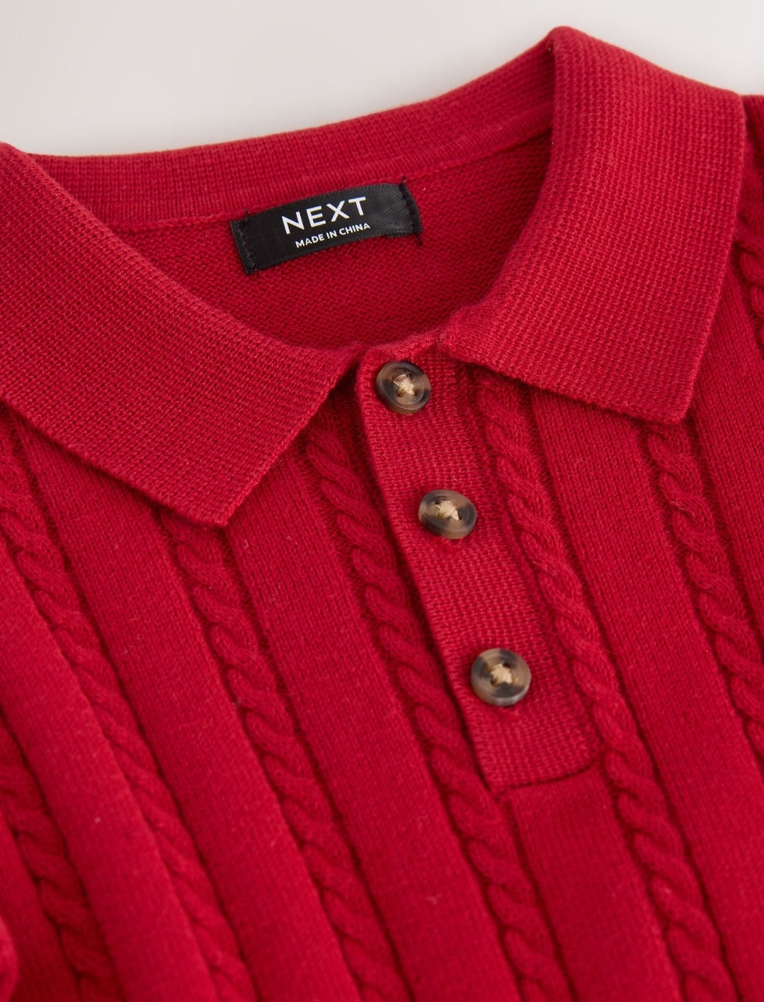Red Cable Knit Polo Shirt