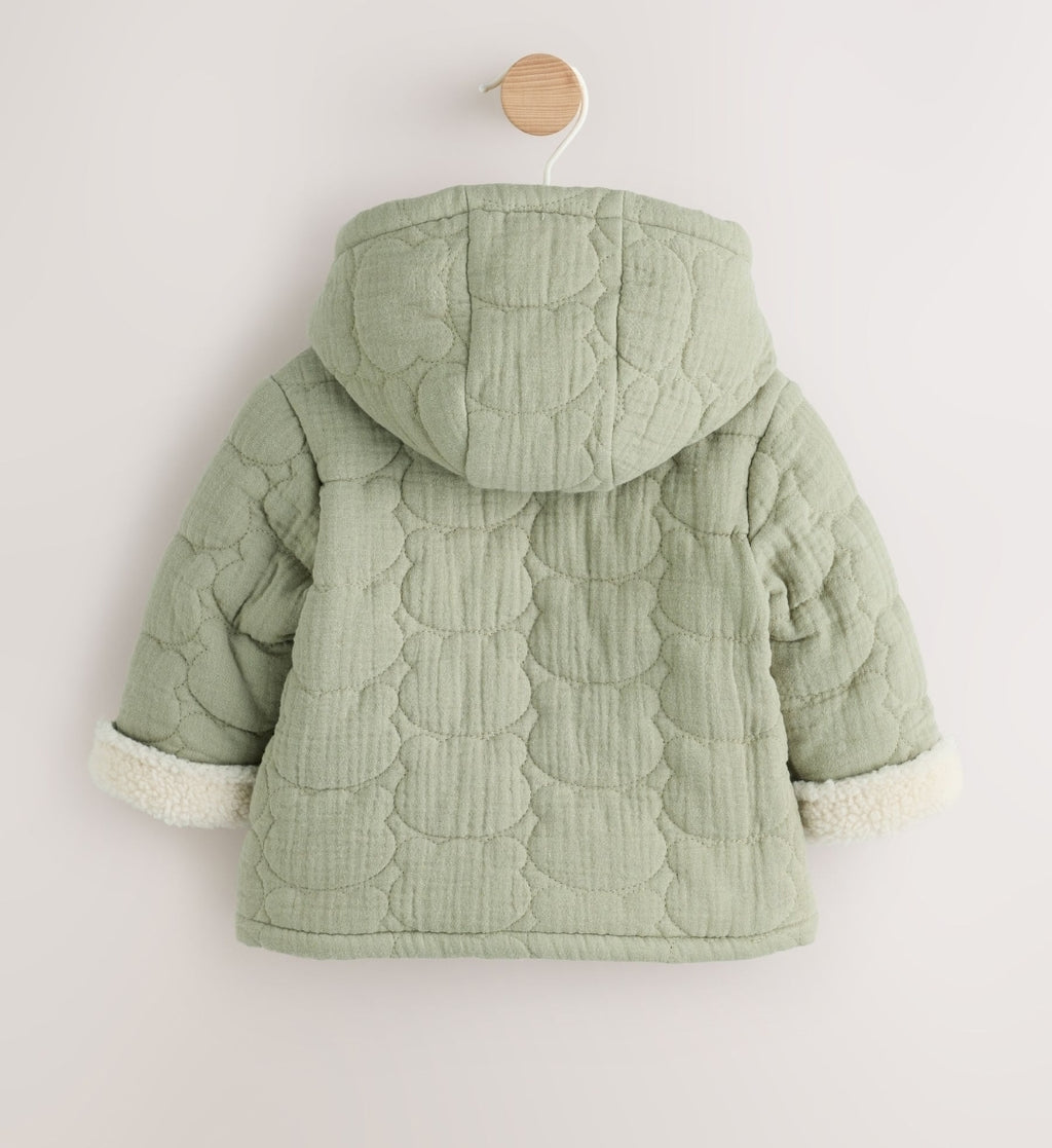 Sage Green Crinkle Bear Face Quilted Baby Jacket