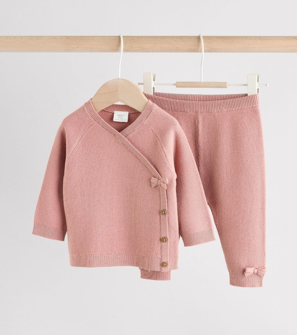 Pink Baby Knitted Wrap Jumper and Leggings 2 Piece Set