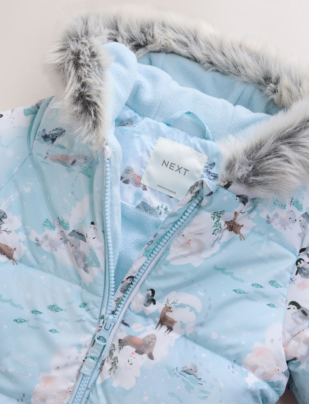 Blue Winter Scene Print Shower Resistant Snowsuit