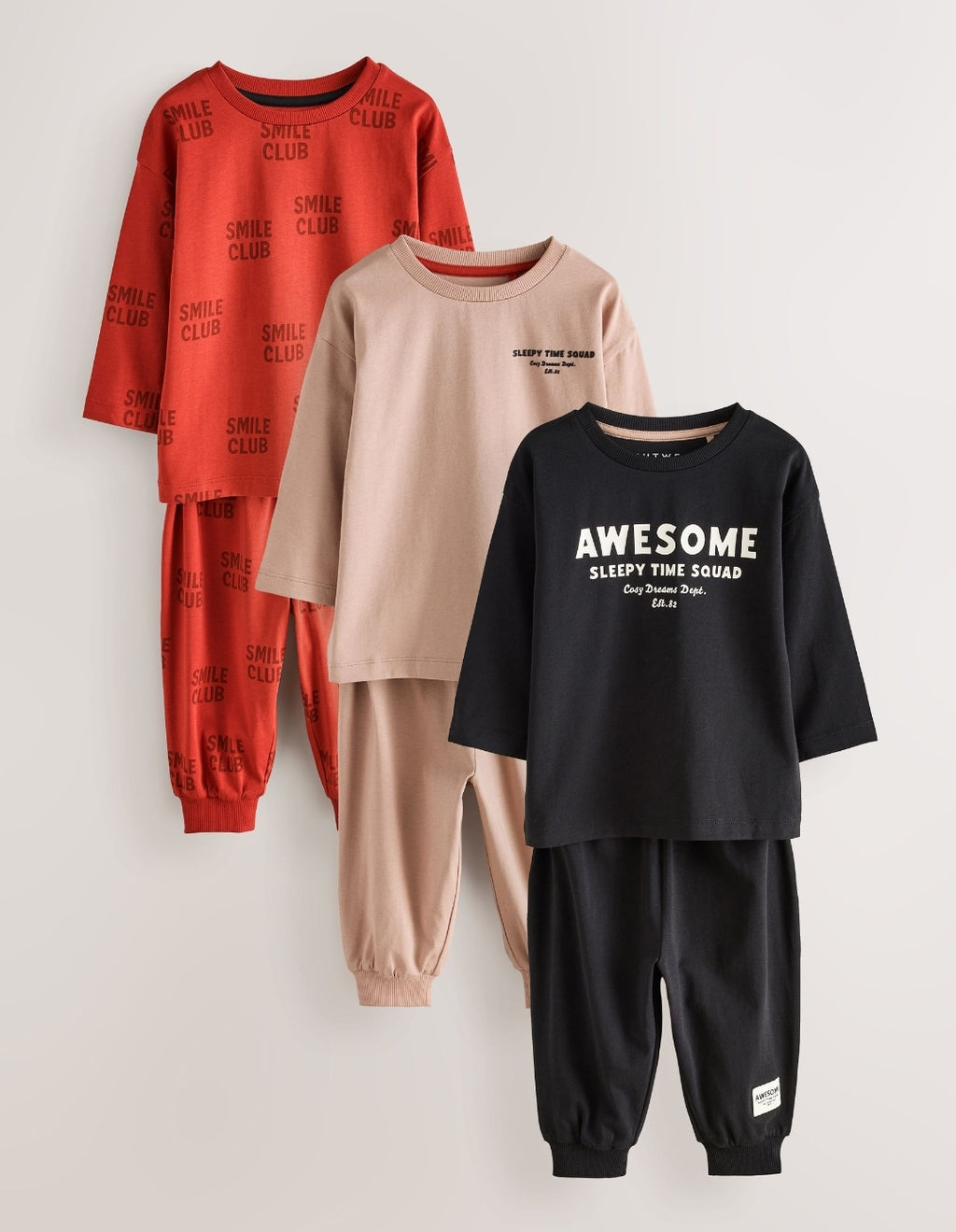 Black/Red/Stone Oversized Pyjamas 3Pack