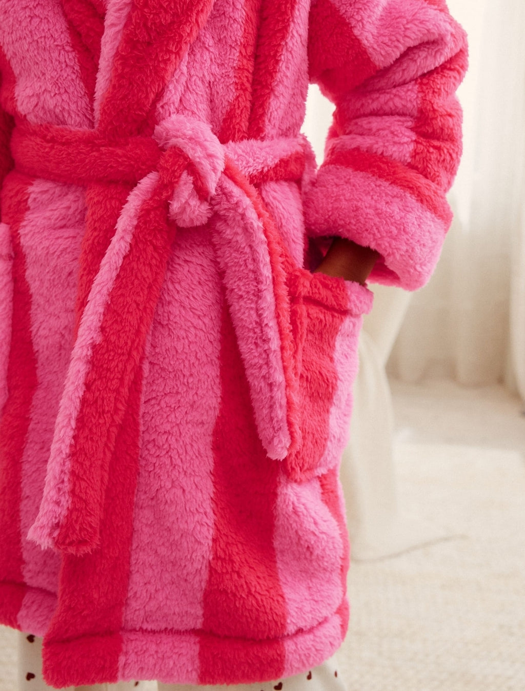 Pink/Red Stripe Fleece Dressing Gown
