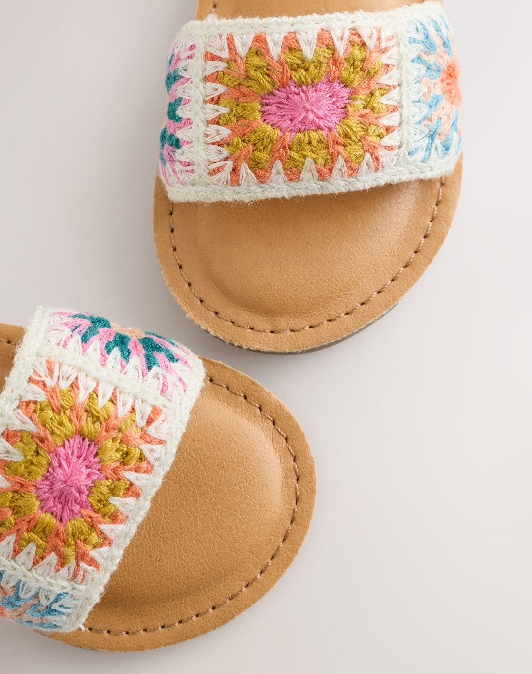 Multi Ecru Crochet Touch Fastening Sandals