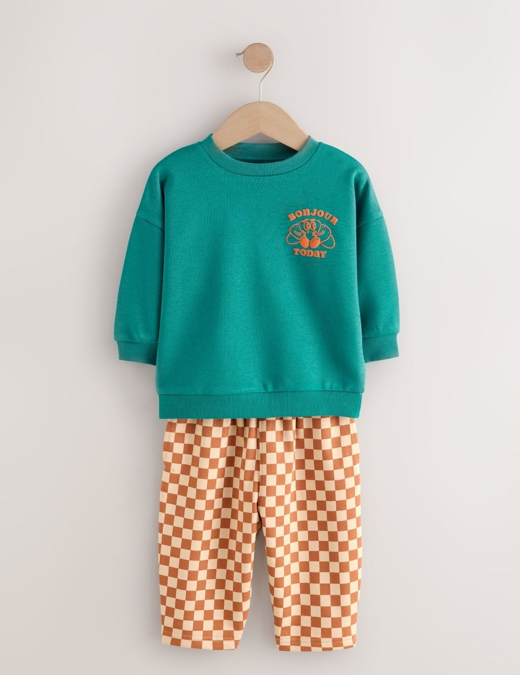 Green Croissant Single Sweatshirt And Stripe Joggers Set