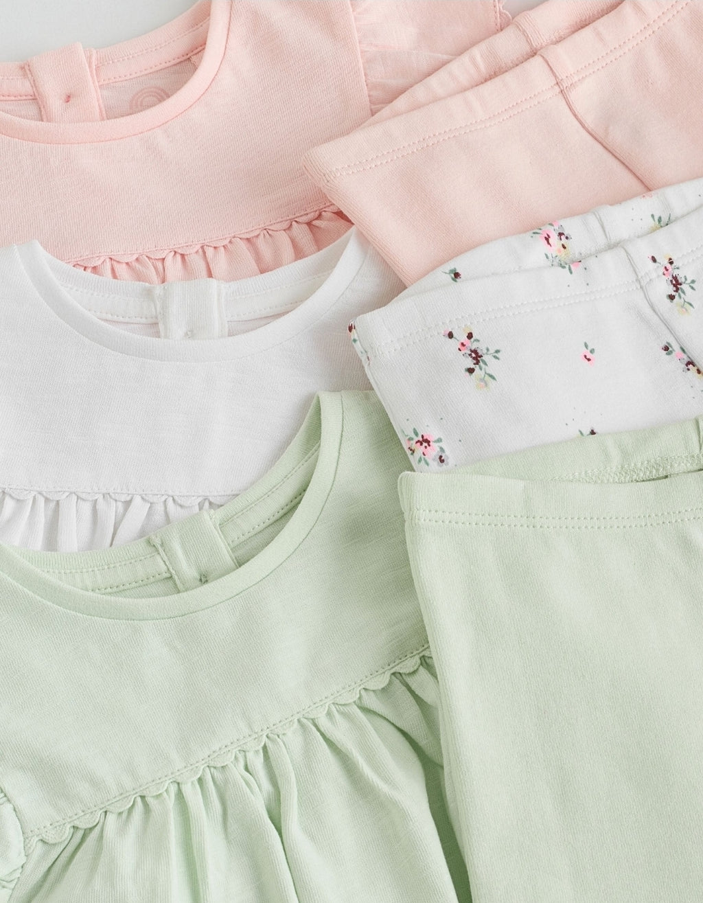 Pink Sage Green and White Short Sleeve Top and Leggings Baby