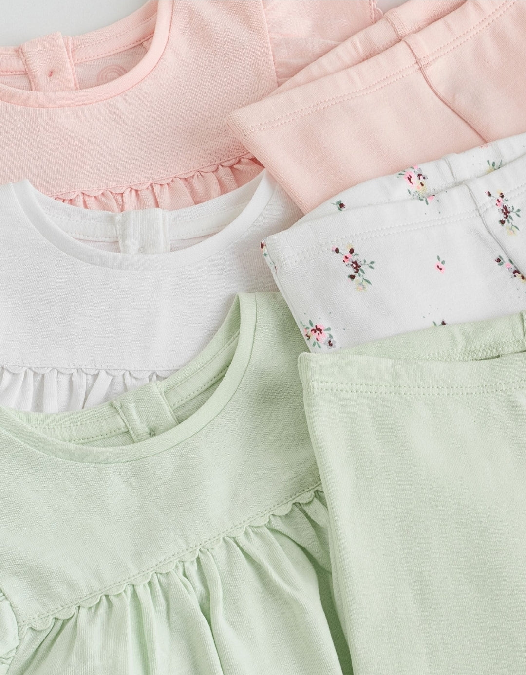 Pink Sage Green and White Short Sleeve Top and Leggings Baby