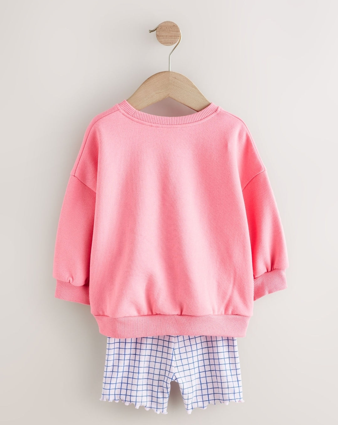 Pink Check Crew Neck Sweatshirt & Shorts Set