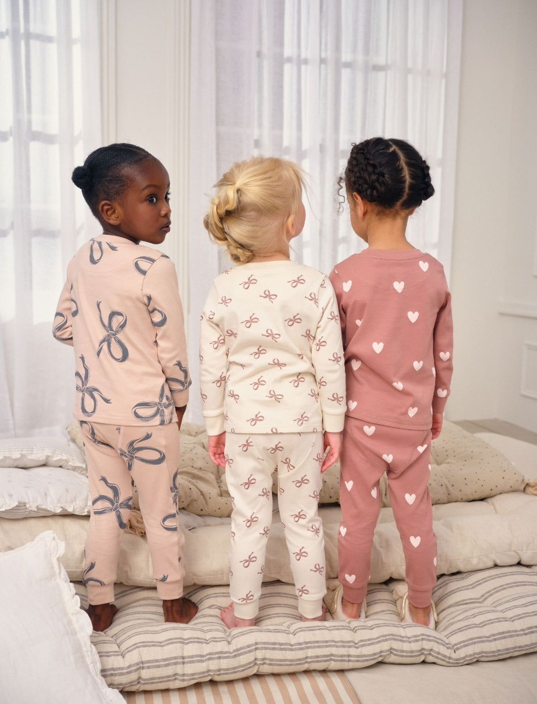 Ecru/Brown Bow Print Snuggle Pyjamas 3Pack