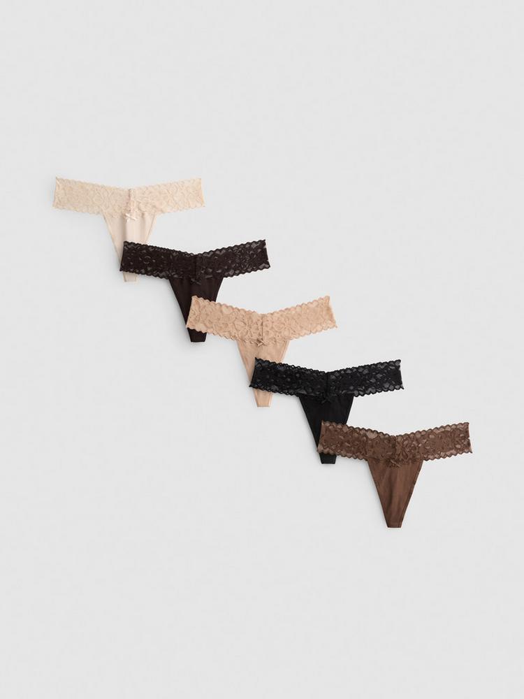 Primark 5pk Cotton Rich Lace Bandeau Thongs