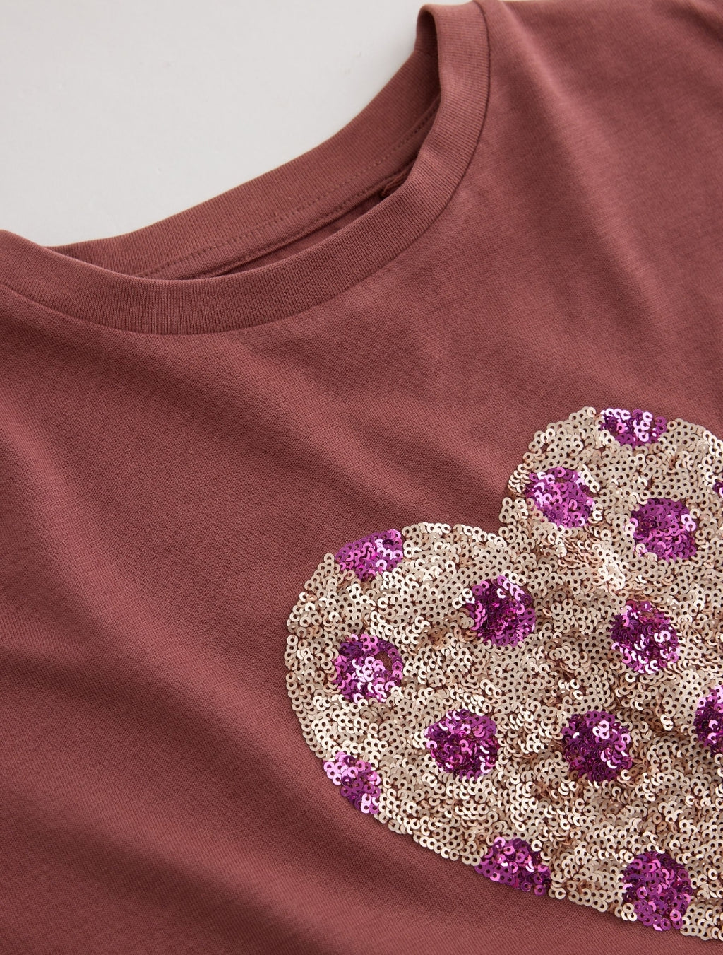 Brown Spot Long Sleeve Sequin Heart Top