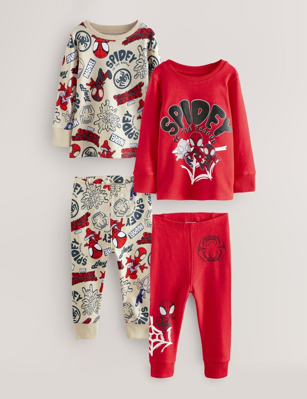 Spidey and Friends Red/Ecru Cream Snuggle Pyjamas 2 Pack