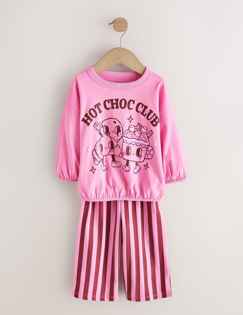 Pink/ Brown Graphic Top Wide Leg Pyjamas 3 Pack