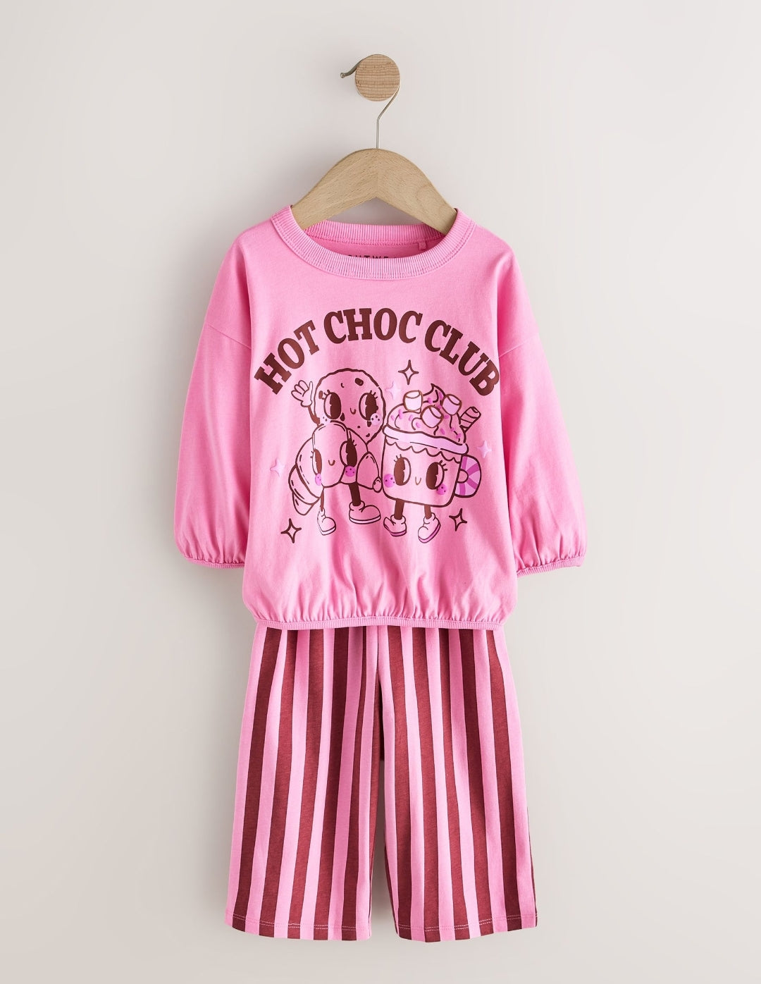 Pink/ Brown Graphic Top Wide Leg Pyjamas 3 Pack