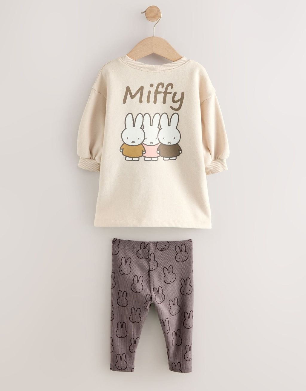 Cream Miffy Sweat Dress & Leggings Set