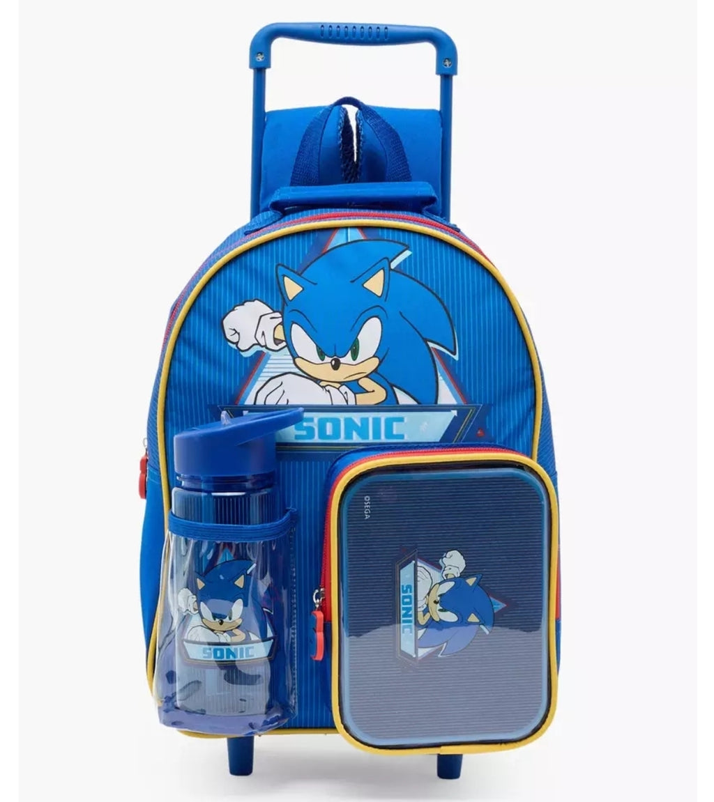 SEGA Sonic Print 3-Piece School Trolley Bag Set  14 inches