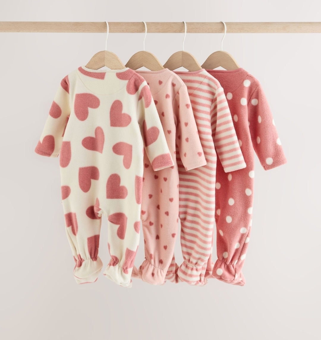 Pink Heart Baby Micro Fleece
Two Way Zip Sleepsuits 4 Pack
