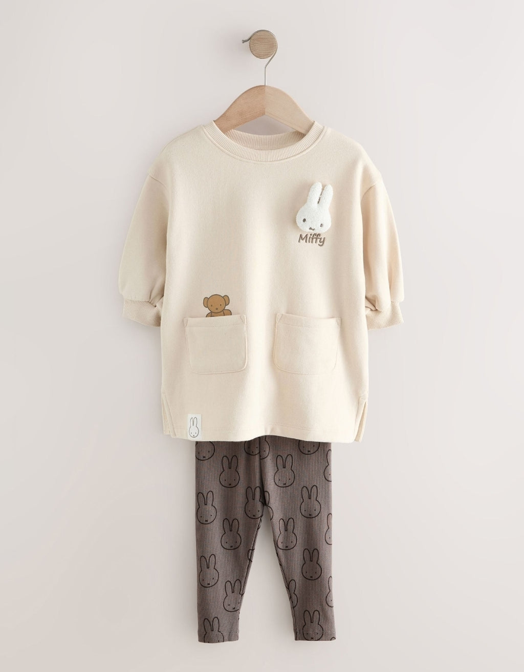 Cream Miffy Sweat Dress & Leggings Set
