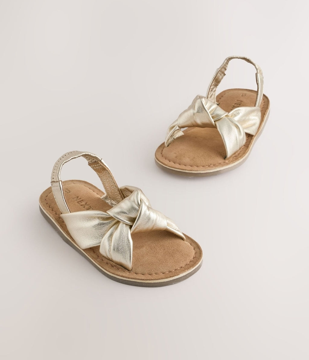 Gold Leather Knot Front Sandals