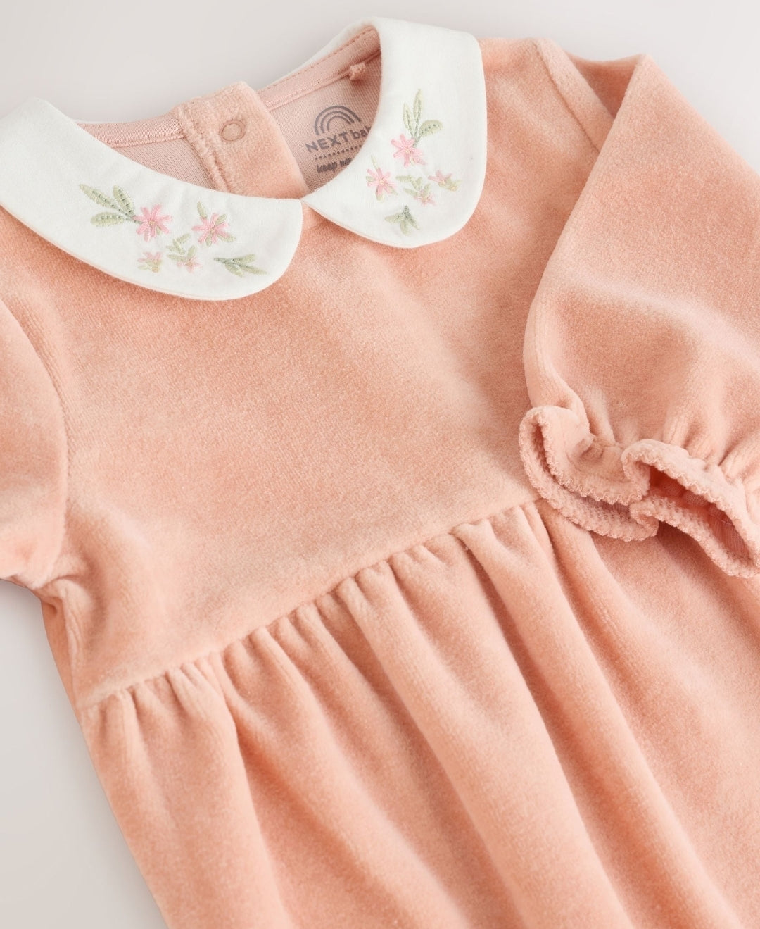 Pink Velour Baby Sleepsuit