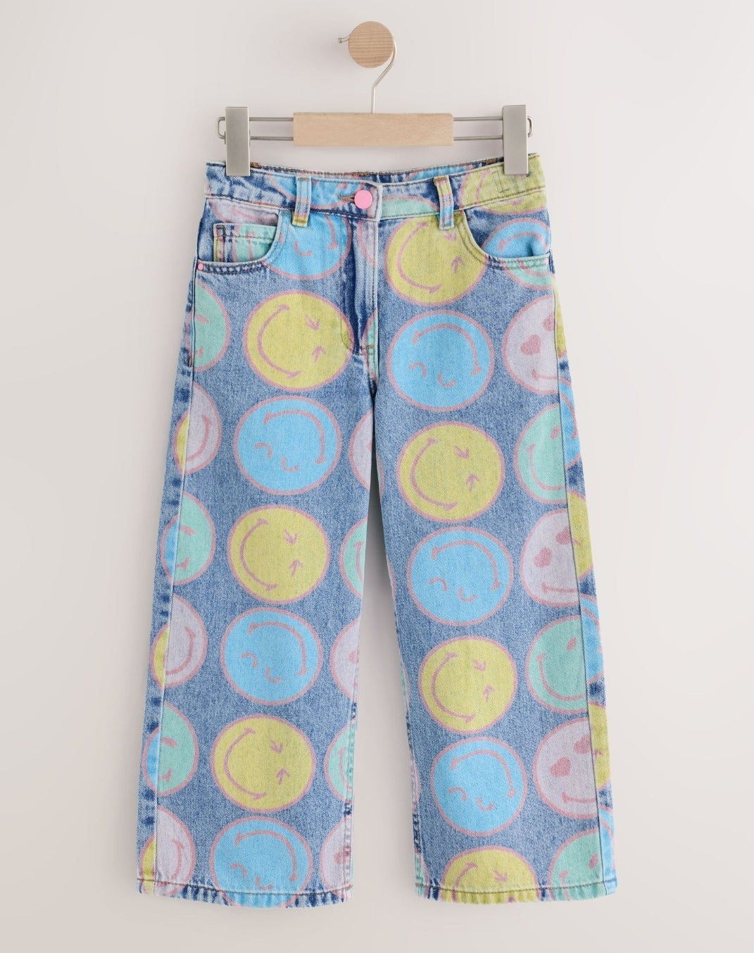 Mid Blue Smiley World® Print WideLeg Jeans