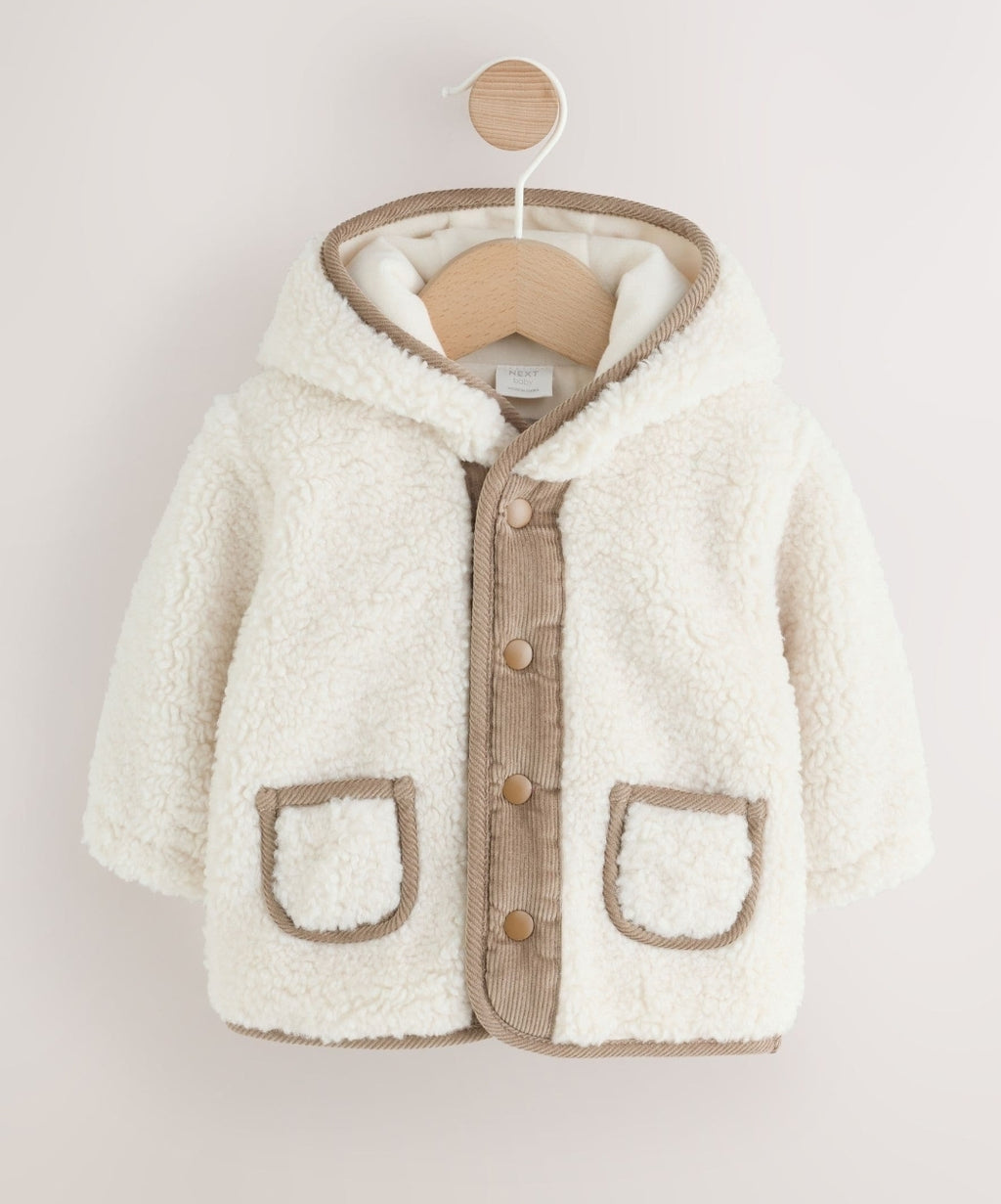 Cream Borg Hooded Baby Jacket