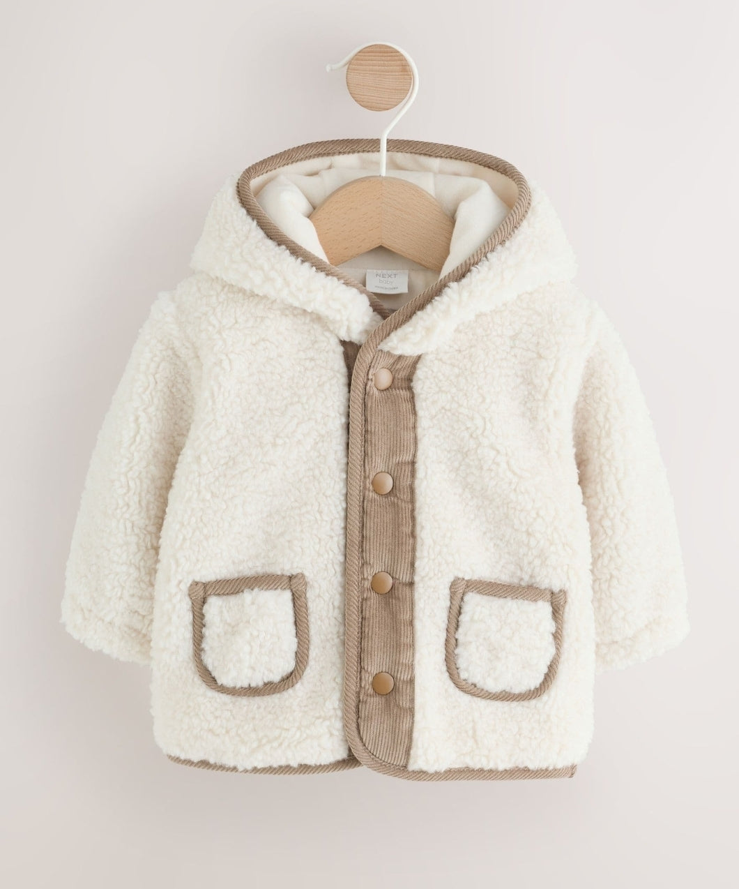 Cream Borg Hooded Baby Jacket