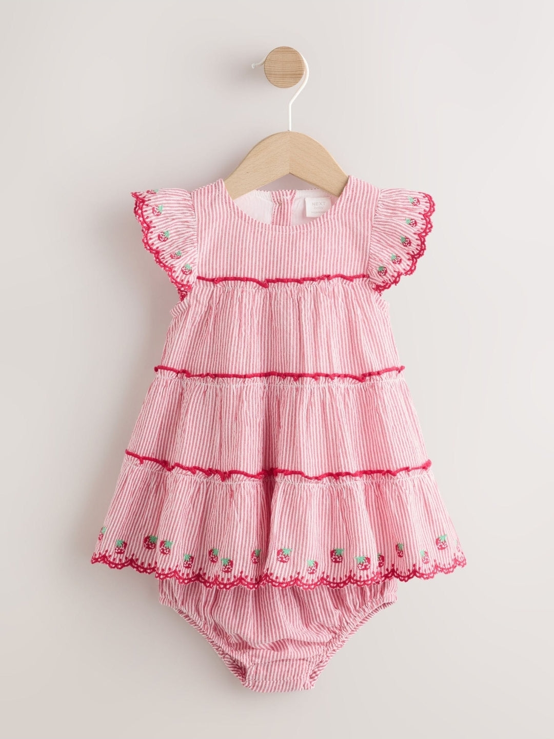Red Strawberry Baby Tiered Woven Dress and Knickers Set 2