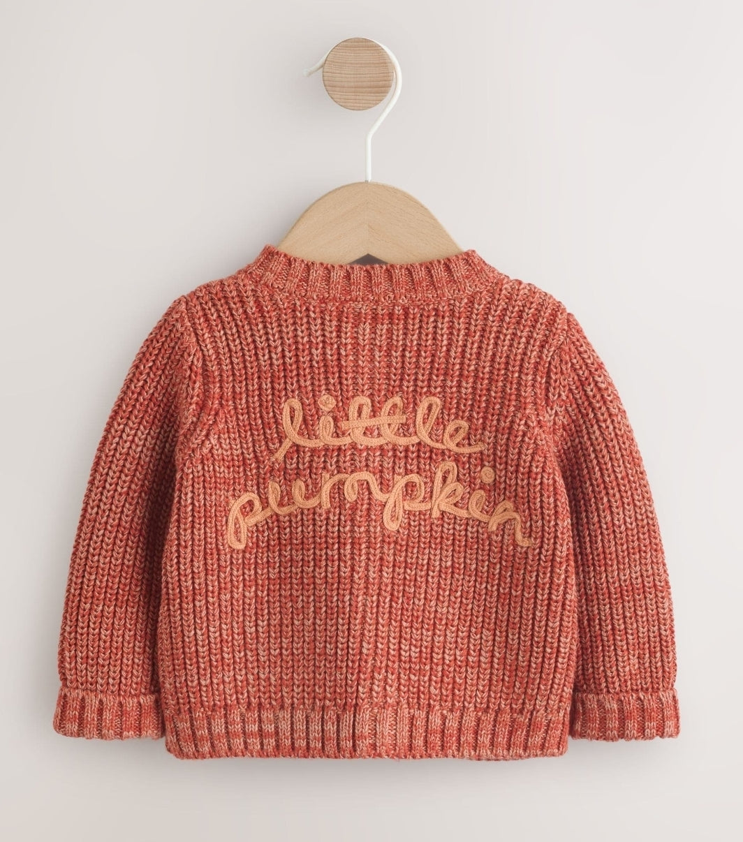 Orange Little Pumpkin Slogan Baby Cardigan