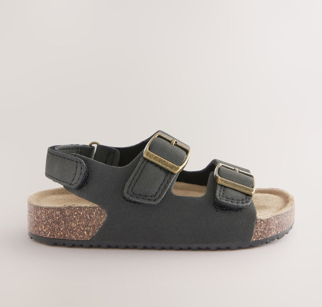 Black Standard Fit (F) Double Buckle Cushioned Footbed Sandals
