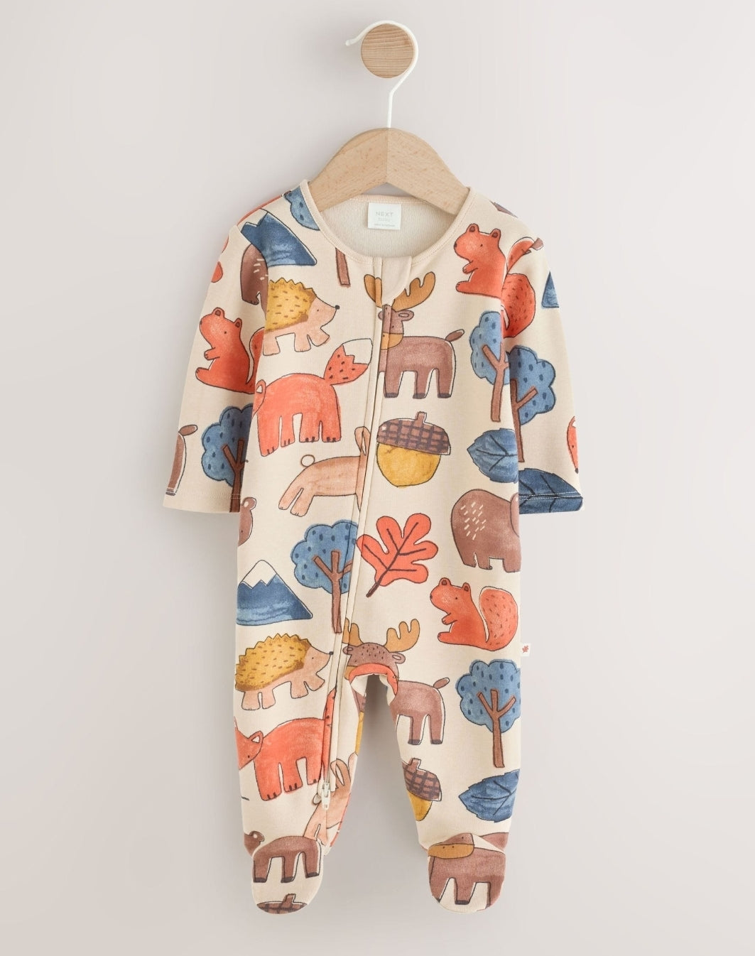 Multi Woodland Animal Fleece
Lined Two Way Zip Baby Sleepsuit