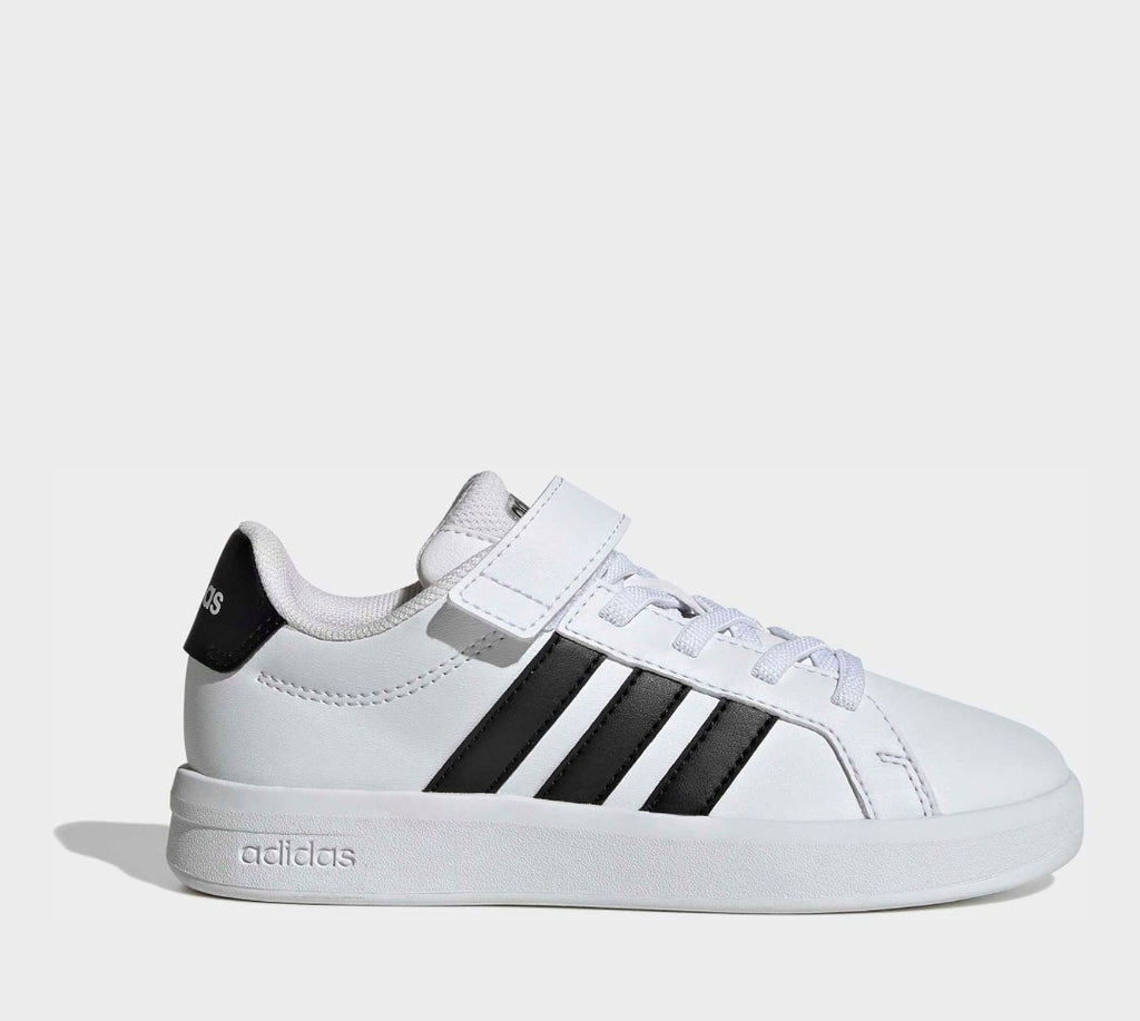 adidas White/Black Grand Court 3.0 Elastic Lace Kids Trainers