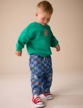 Mid Blue Checkerboard With All Over
Embroidery Wide Fit Jeans