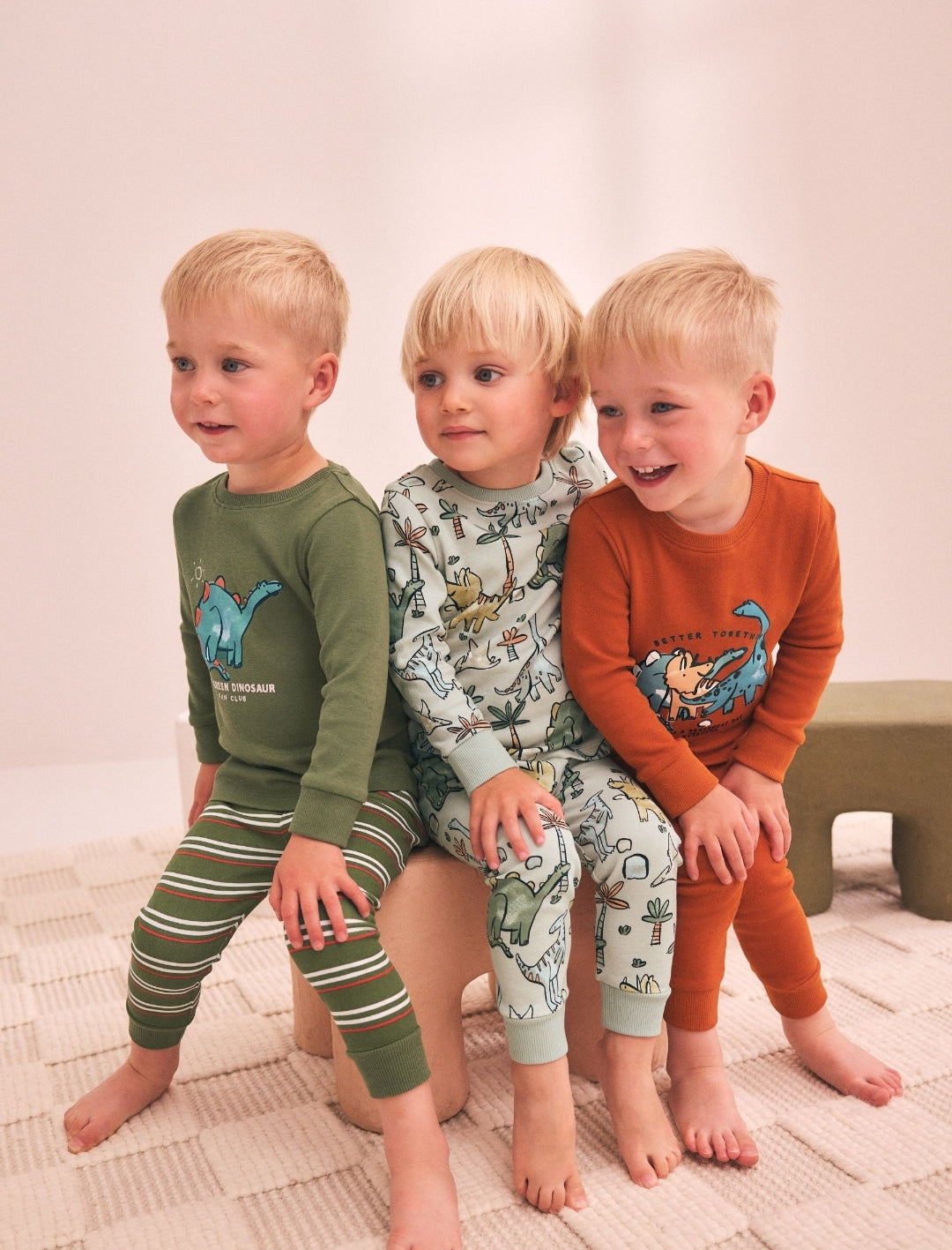 Green/Orange Dino Sketch Snuggle Pyjamas 3 Pack