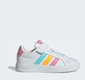 adidas White/Multi Grand Court 3.0 Elastic Lace Kids Trainers
