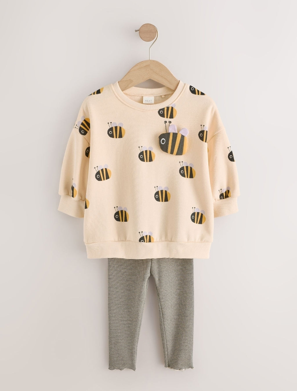 Cream Stripe Bee Sweatshirt and Leggings Set